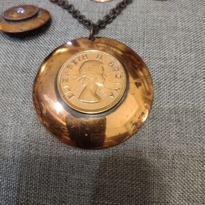 Lot Of 3: Vintage Copper Coin Set, Necklace, Bracelet, Clip Earrings